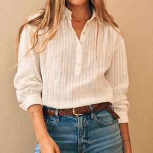 Faherty Womens Olli Long Sleeve Popover Top Medium White